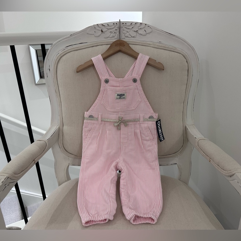 Baby Girl 12 mth NWT Oshkosh Soft Terry Lined Pale Pink Striped Overalls